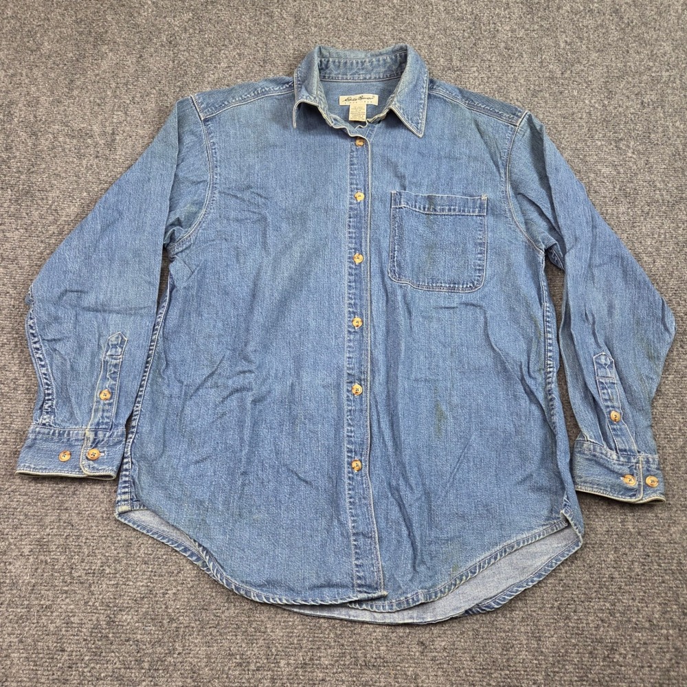 Vintage Eddie Bauer Denim Shirt Mens M Blue Button‎ Down Americana Heritage 90s